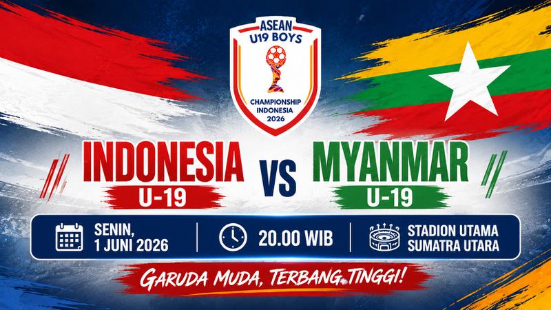 Jadwal Timnas U-19 Indonesia vs Myanmar Piala AFF U-19 2026 di Stadion Utama Sumatra Utara
